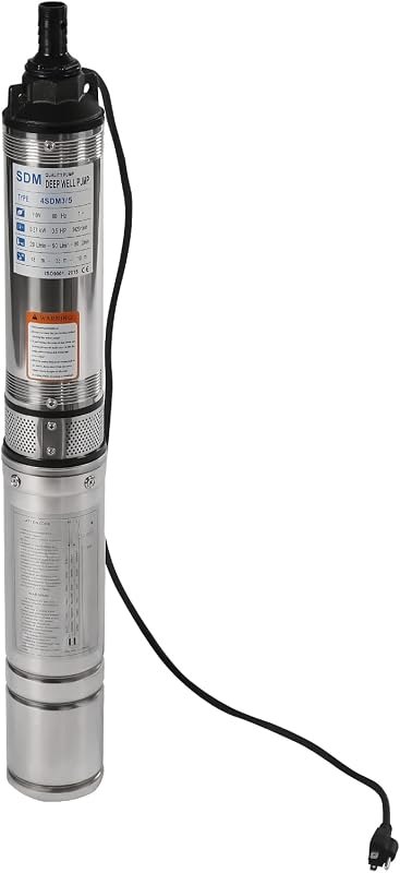 Deep Well Submersible Pump, 0.5HP 110V/60Hz, 16GPM 157 ft Head, with 5ft Cable, 3.8 in Stainless Steel Water Pumps for
