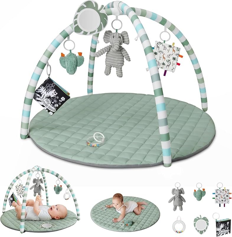 Blissful Diary Baby Play Gym Mat, Play Mat Activity Mat with 6 Detachable Toys for Stage-Based Sensory & Motor Skill