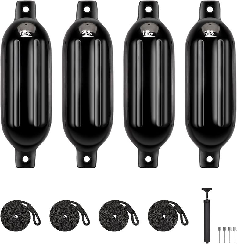 KEMIMOTO Boat Fenders Boat Bumpers for 15-35ft Boat, 4 Pack Inflatable Boat Fenders Bumpers with 4 Ropes, Boat Bumpers