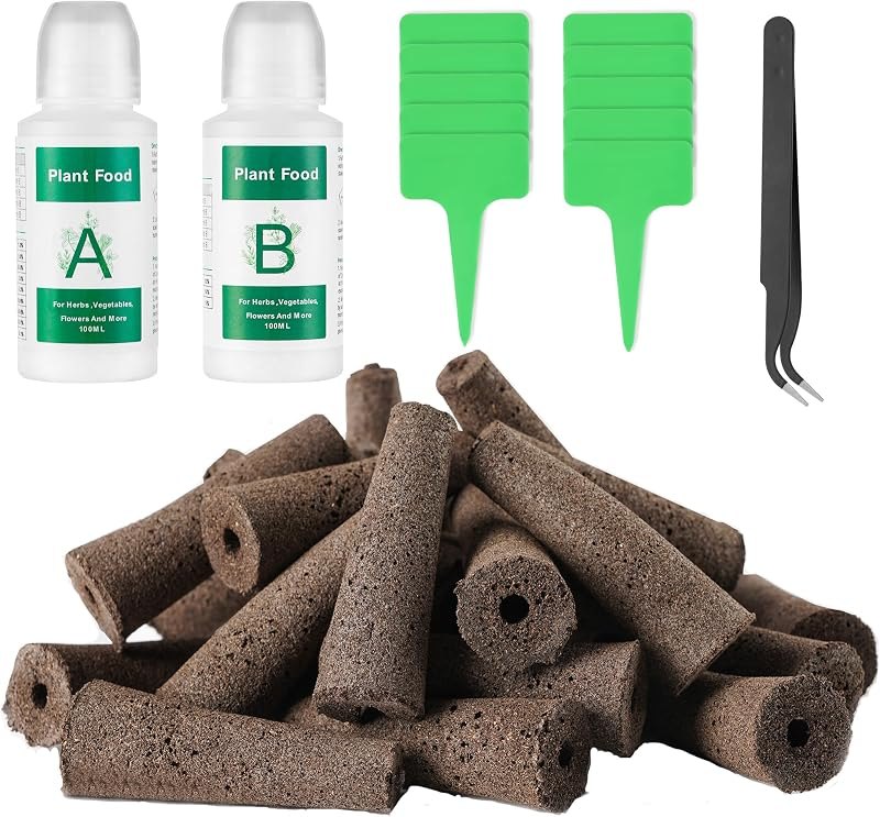Seed Pods Kit for AeroGarden, 30pcs Grow Sponges with A&B Nutrient, 1 Tweezers, 10 Tags, Seed Starter Pods Replacement