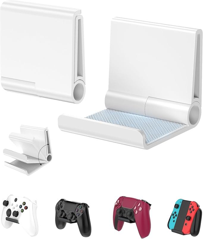 4 Pack Foldable Controller Wall Mount Holder for Xbox PS5 PS4 PS3 Switch Pro Strong Adhesive/Screw Upgraded Controller