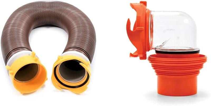 Camco Revolution 10-Foot Camper/RV Sewer Hose Kit + RhinoFlex Clear RV Sewer Hose Elbow