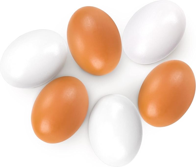 YunKo 6Pcs Wooden Fake Eggs for Craft Nest Egg Brown White Wood Egg for Lay — wooden chicken coop for wooden chicken