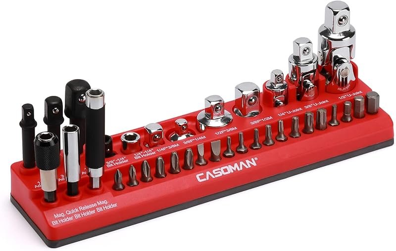 CASOMAN 35-Piece Magnetic Socket Accessory Holder, Magnetic Tool Organizer Tray, Holds Bits, Adapters, Universal