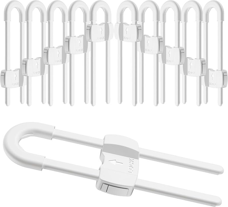 10 pack Baby Sliding Cabinet Locks Adjustable U Shaped Child Safety — magnetic cabinet locks for magnetic cabinet locks