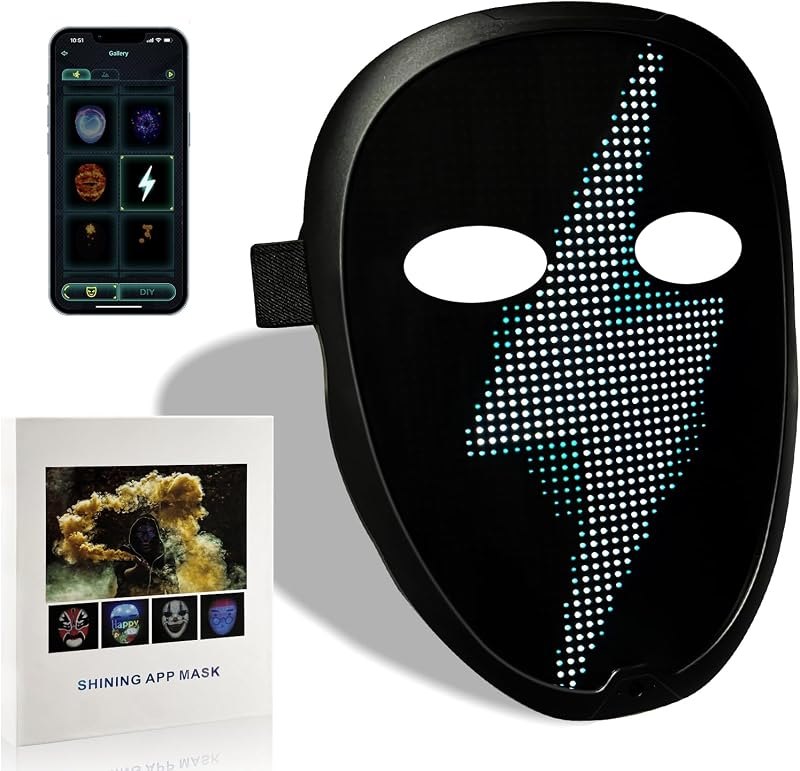 New Led Mask with Rechargeable Bluetooth-compatible App Controlled, Customizable Shining Mask, LED Lighted Face