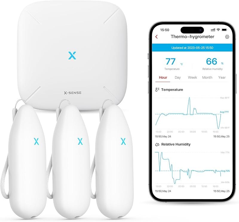 Indoor Wi-Fi Thermometer Hygrometer, 3 Sensors & Base Station — Govee Wi-Fi Weather Station for govee weather station