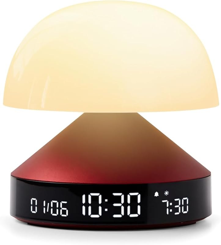 Lexon Mina Sunrise Alarm Clock, Wake Up Light & Sunset Lamp for Sleep Routine - Dark Red — sunrise wake up light for