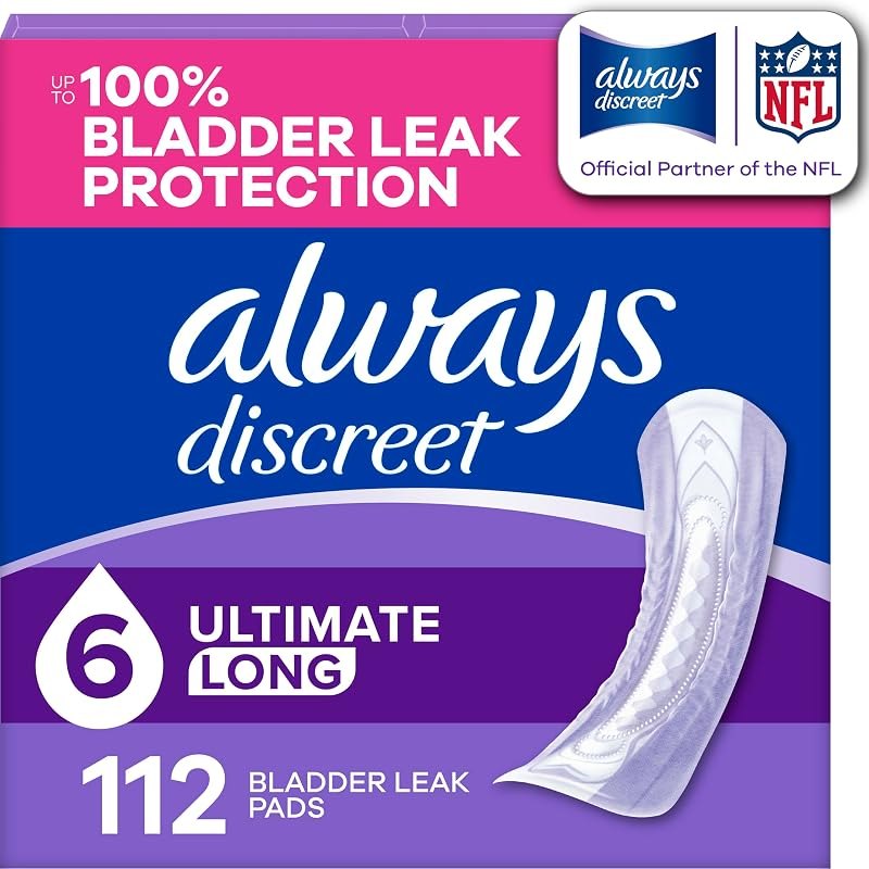 Always Discreet Adult Incontinence Pads for Women, Drier, 6 Drop Long Length, Extra Heavy Absorbency, Pads for Bladder
