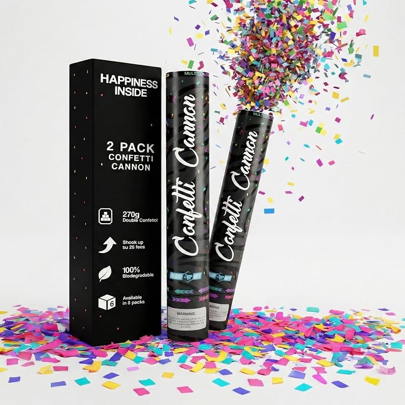 Multicolor Confetti Cannon 2pc, Biodegradable Confetti Poppers, Party Poppers for 2026 New Year’s Eve, Christmas