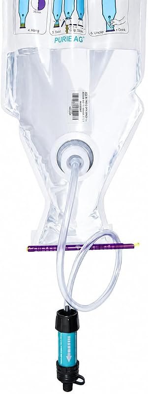 Puribag Pro Portable Water Treatment System with Gravity Bag, Hollow-Fiber Membrane Filter Straw, 12 Treatment