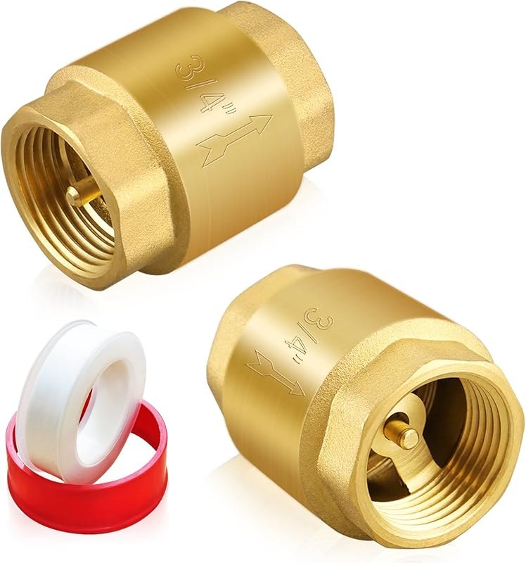 2PCS 3/4 NPT Thread Spring Check Valve, Brass Non Return One Way Horizontal Vertical Inline Water Check Valve for