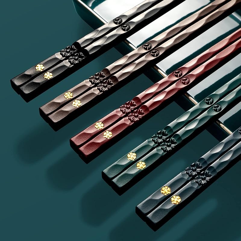 5 Pairs Fiberglass Multicolor Dark Color Chopsticks Reusable Non-Slip Lightweight Chinese Japanese Korean Chopsticks