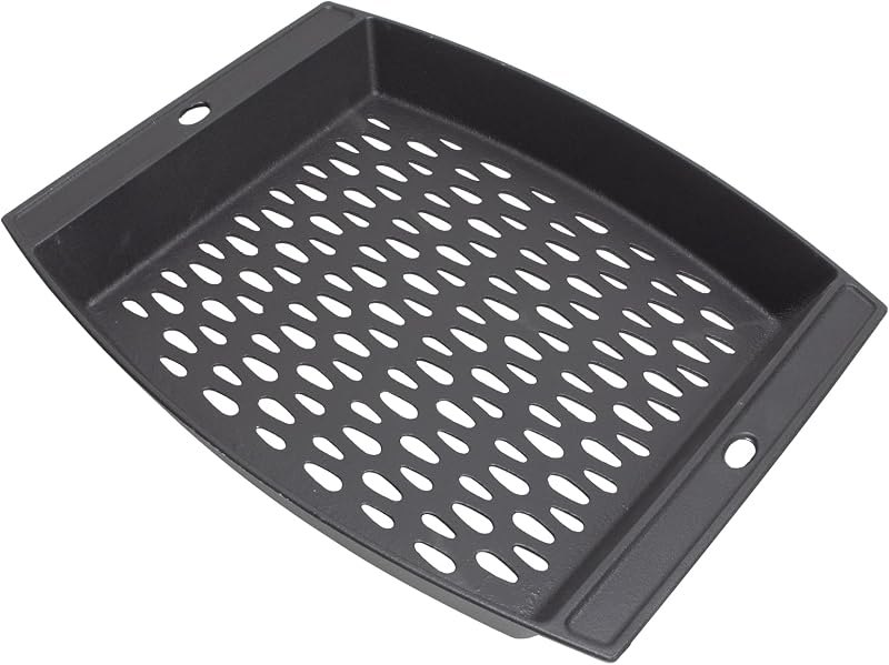 15"x12" Cast Iron Grill Basket for Outdoor Grills, Fish Veggie Grill Pan Tray, BBQ Grilling Pans Tray for Weber