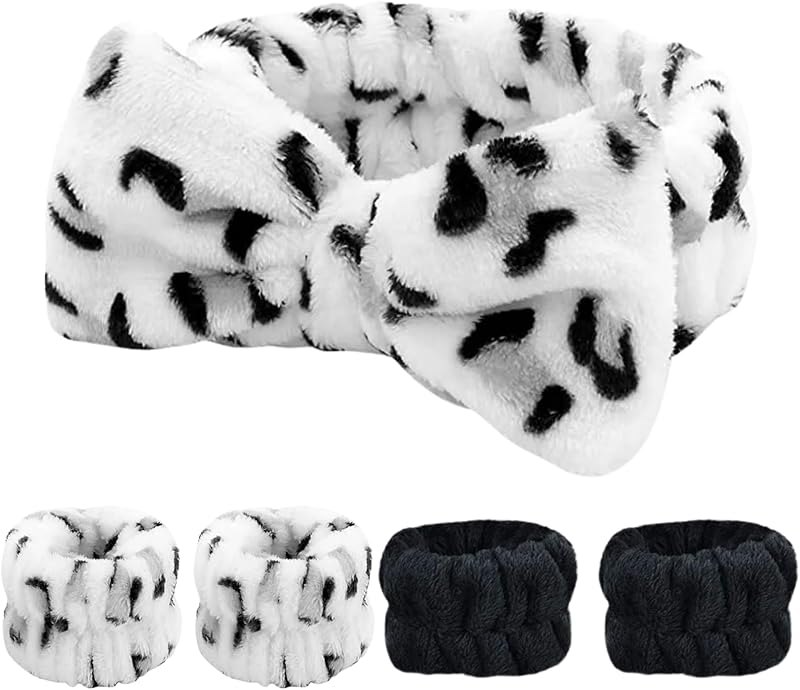 The Freckled Rebel Skincare Bundle Gray Spa Headband and Wristband Set for Face washing face headband and wrist