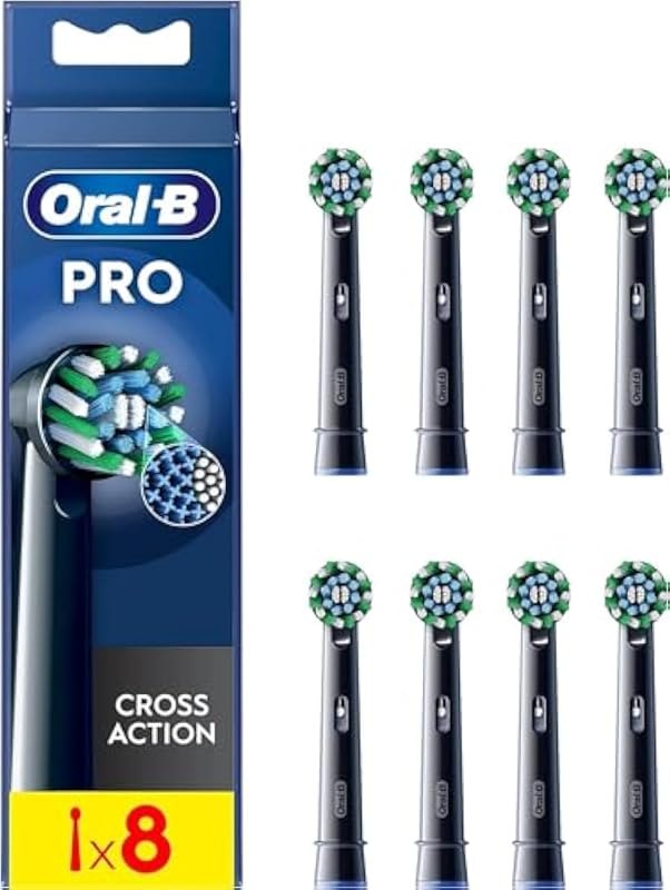 Pro Cross Action Electric Toothbrush Head, X-Shape and Angled Bristles for Deeper Plaque Removal, Pack of 8 Toothbrush