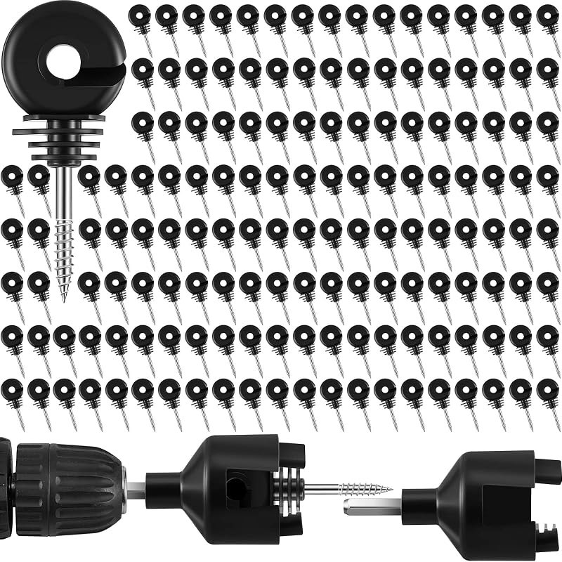 300 Pcs Black Electric Fence Insulator with 1 Pcs Insulator Socket Tool Screw in Insulator Fence Ring Post Wood Post