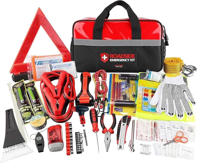 Kitgo Car Emergency Kit,Premium Roadside Assistance Essentials with Jumper Cables, Flashlight, Shovel, Screwdriver Set