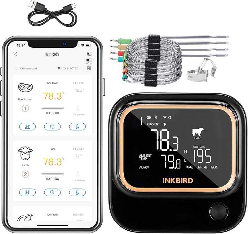 5GHz WiFi & Bluetooth 5.1 Meat Thermometer, Inkbird WiFi Grill Meat Thermometer for Grilling Smoker BBQ Cooking with 4