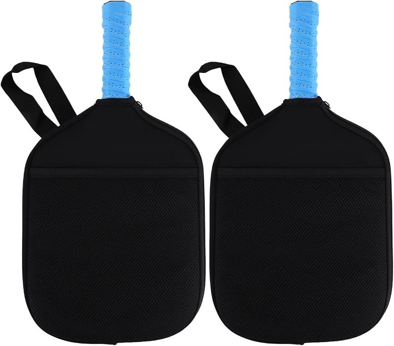 SAVITA 2PCS Pickleball Paddle Covers, Neoprene Paddle Cover with Inner Pockets and Handle Strap Pickle Racket Cover