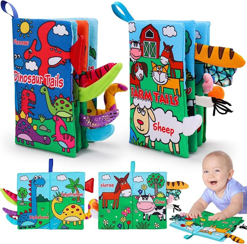2PCS Soft Crinkle Touch Feel Cloth Books for Infant Baby 0-3-6-12-18 Months — Outdoor Sensory Play Set for outdoor
