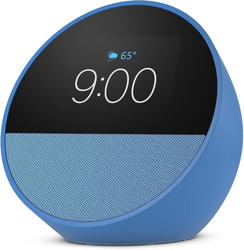 Like-New Amazon Echo Spot (newest model), Great for nightstands, offices and kitchens, Smart alarm clock, Designed for