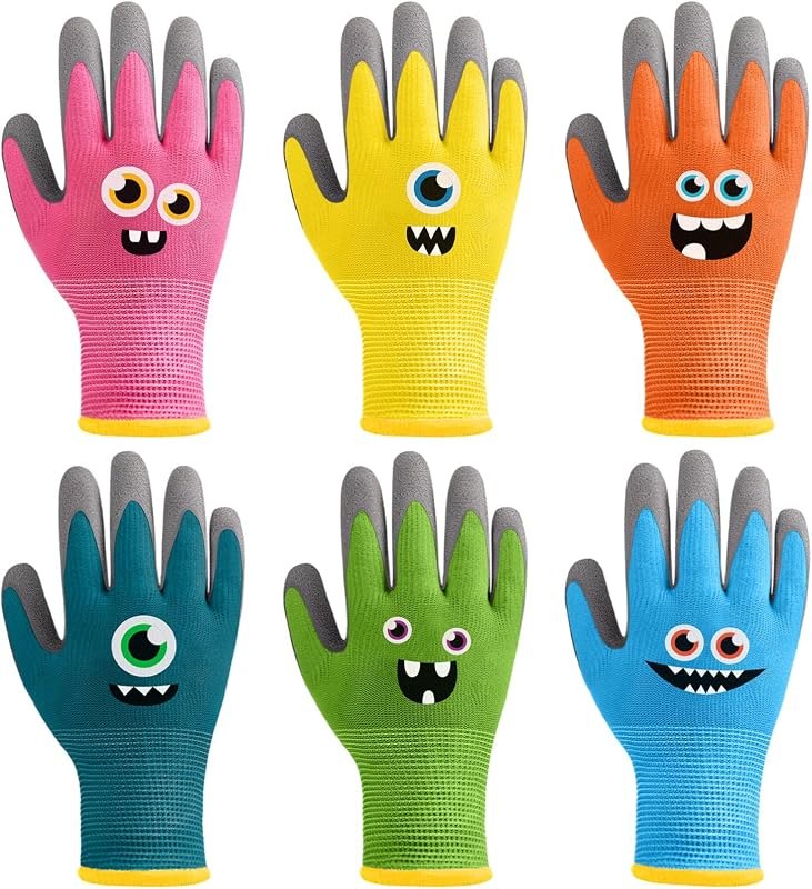 6 Pair Kid Gardening Glove Children Work Glove (Medium (Age 6-8)) — best Kids Gardening Tool Set for kids gardening
