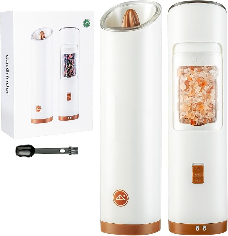 Gravity Electric Salt and Pepper Grinder Set, Adjustable Coarseness, Warm LED Light, One-handed Automatic Operation