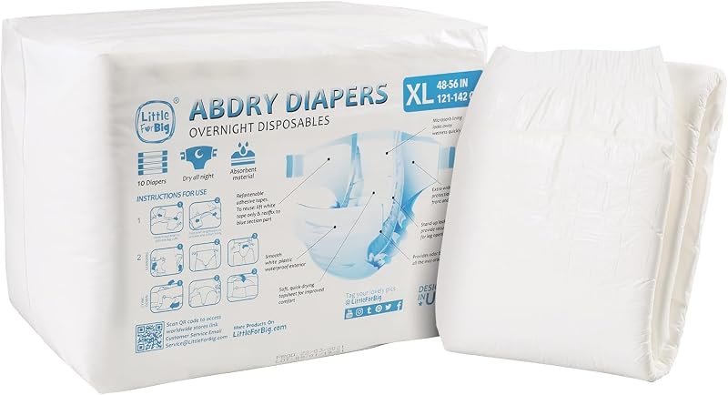 Littleforbig Adult Diaper 10 Pieces - ABDry White Diapers (X-Large 48"-56") — adult pull up diapers for adult pull