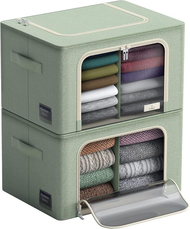Sorbus Storage Bins with Metal Frame, Stackable Foldable Organizer (Teal) — best under bed storage bins for under bed