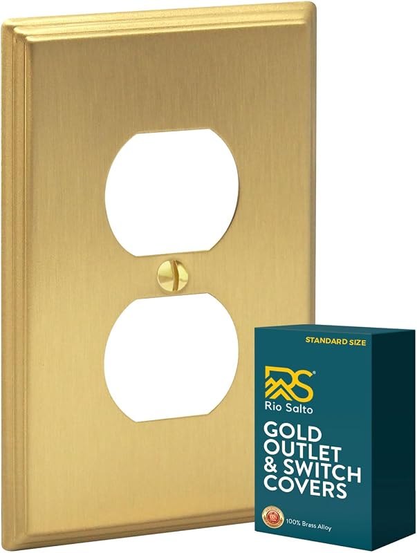Rio Salto BRASS Outlet Covers Duplex Receptacle Wall Plate Electrical Outlet Cover Brushed Gold Metal Outlet Covers