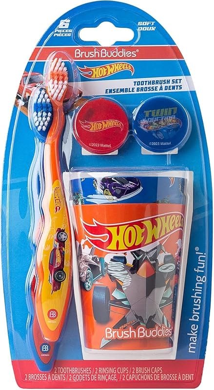 Brush Buddies Hot Wheels Kids Toothbrush Kit for Toddlers Ages 2+ Manual Toothbrushes with Soft Bristles Travel