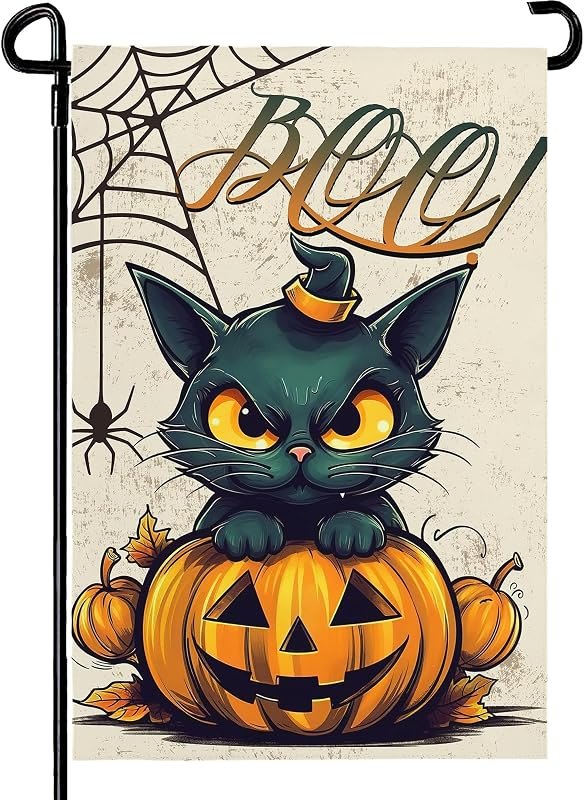 Halloween Garden Flags Black Cat Boo Yard Flag Scary Pumpkin Vertical Garden Flags Spiders Web Holiday Yard Banner