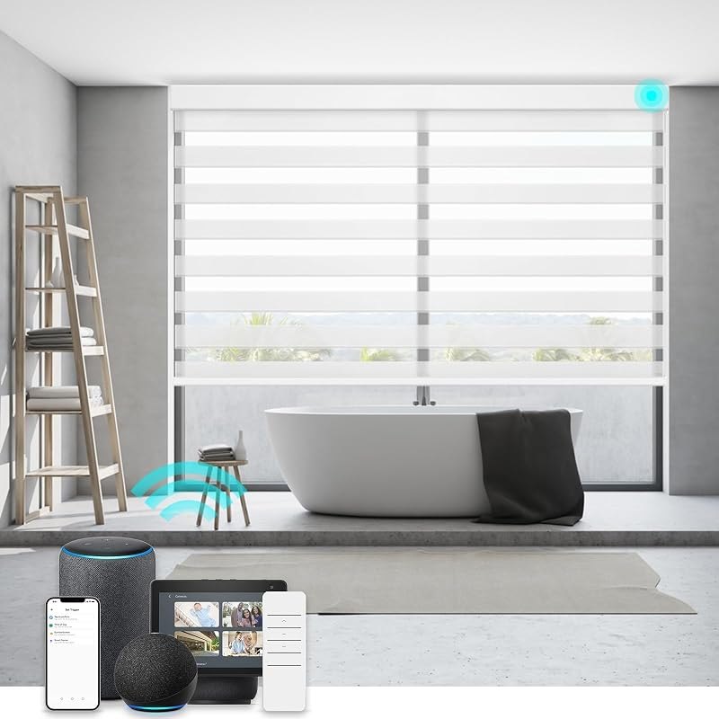 Smart Zebra Blinds Motorized Shades Remote Control for Indoor Windows, Custom Size Electric Solar Panel Power