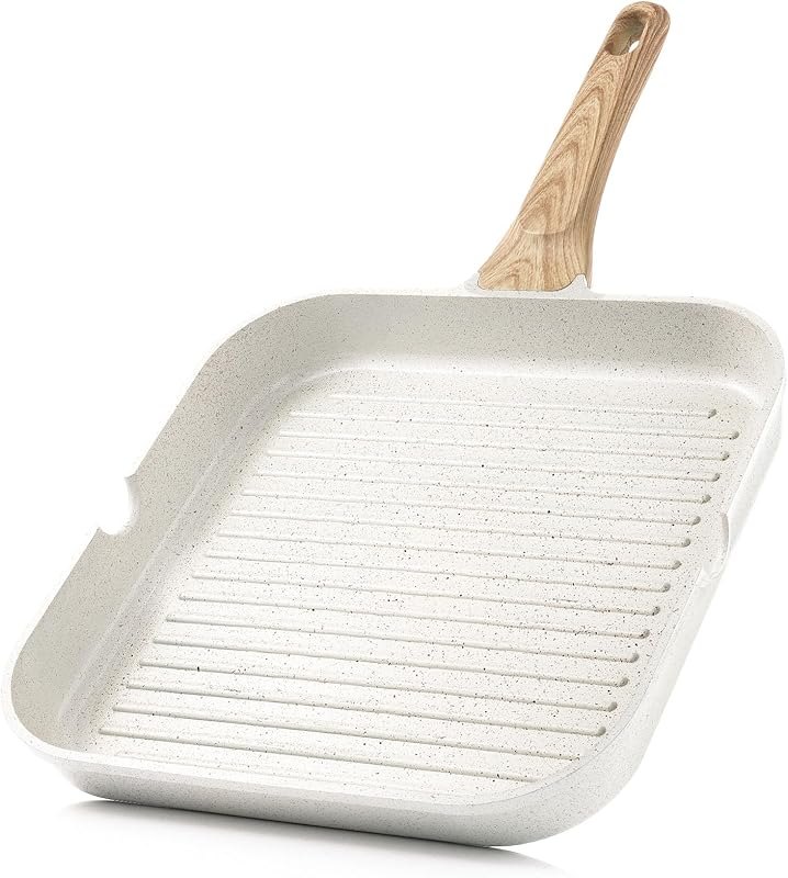SENSARTE Nonstick Ceramic Grill Pan for Stove Tops, Versatile Square Griddles with Pour Spouts, Durable Grill Skillet