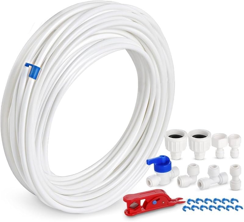 Refrigerator Water Line Kit, 49.2 Ft Extra Long Fridge Ice Maker Water Line Kit, 1/4” O.D.Leak-Proof & Long Lifetime