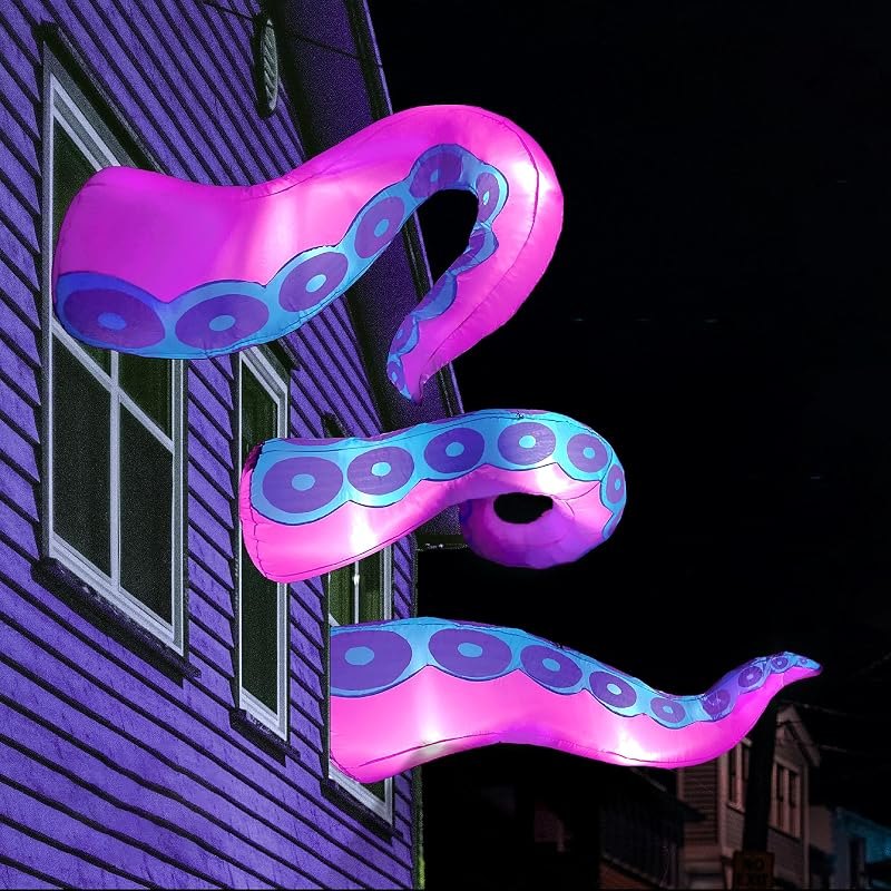 Joiedomi 3 Pcs Halloween Inflatables Octopus Tentacle Outdoor Window Decorations, Octopus Legs with Build-in LEDs