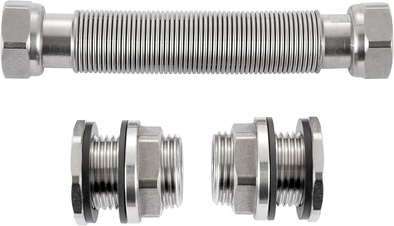 RBLSS5 Heavy Duty Stainless Steel Rain Barrel Linking Kit (Two SS304 Bulkhead Fittings and One 5” SS304 Corrugated