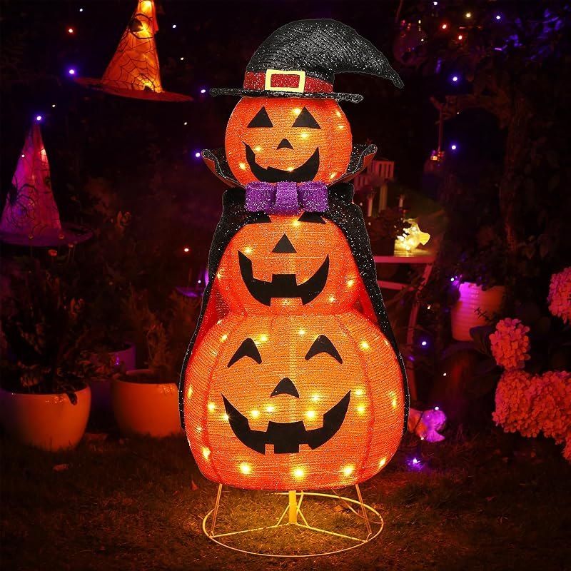 Lulu Home 3.5FT Light Up Halloween Decoration, Collapsible Stacked Pumpkins — halloween pumpkin lantern for halloween