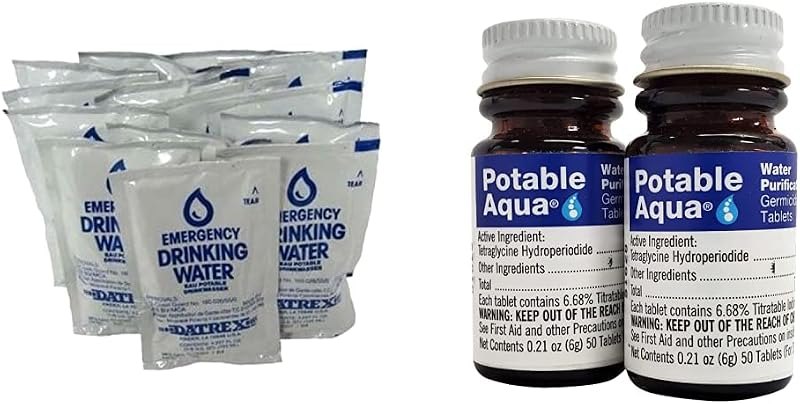 Datrex Emergency Water Packet 4.227 oz - 3 Day/72 Hour Supply (18 Packs), White & Potable Aqua Water Purification