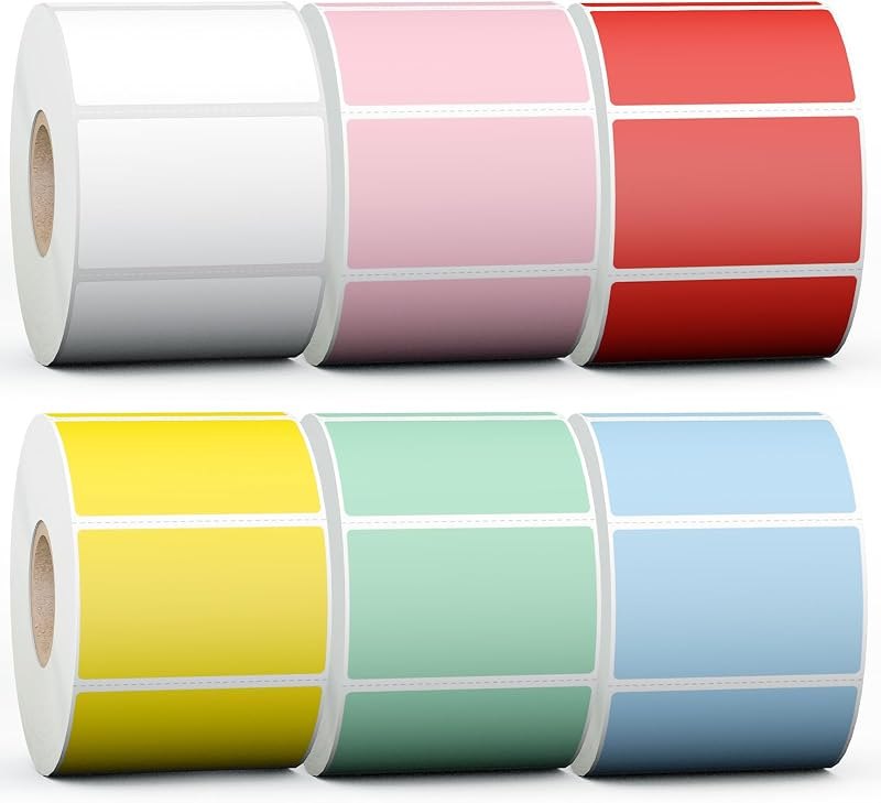 Misofuki 2.25x1.25 6000 Labels 6-Color Assorted Rectangular Direct Thermal Label Rolls Bulk Set Compatible with Zebra