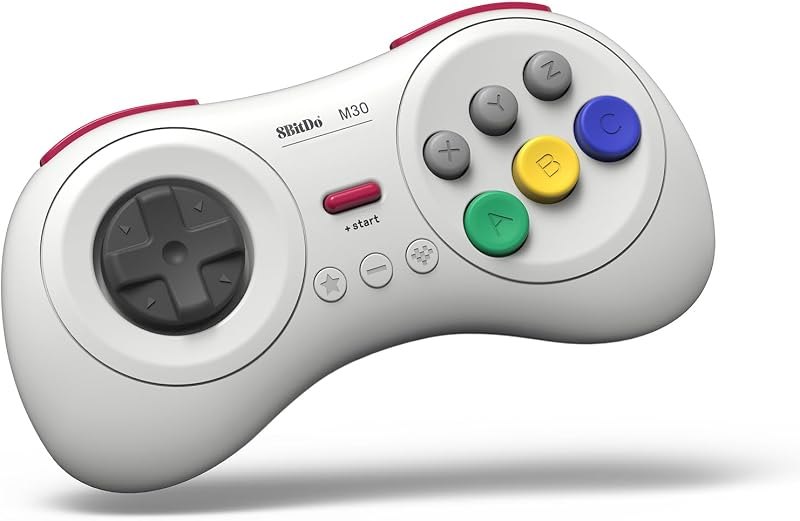 8Bitdo M30 Bluetooth Controller for Switch, Windows and Android, 6-Button Layout for SEGA’s Classic Games (White) —