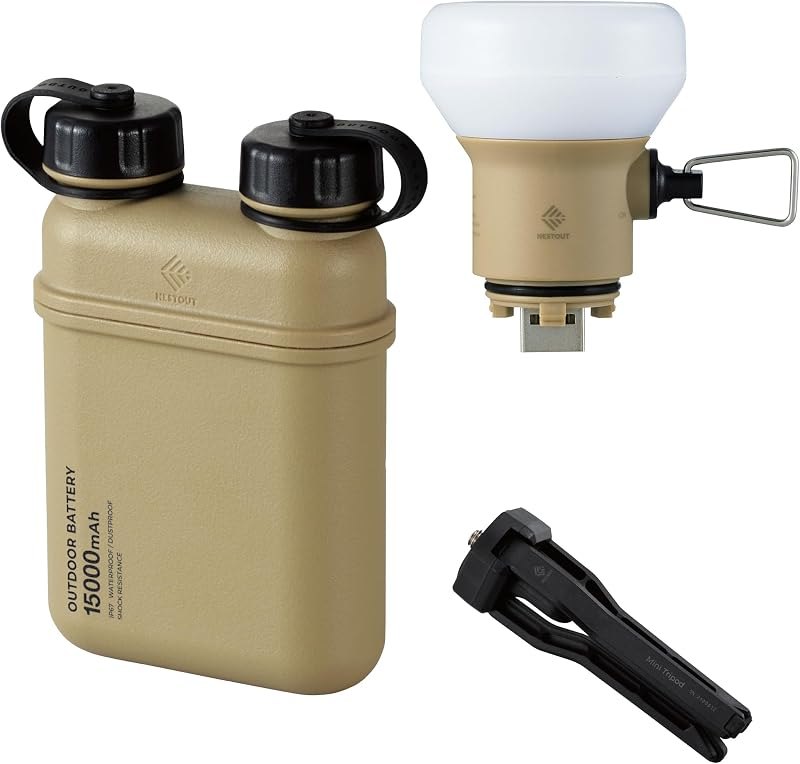 ELECOM NESTOUT Portable Charger and Lamp, 15000mAh Outdoor Battery Power Bank, 32W USB-C Fast Charging PD, Battery and
