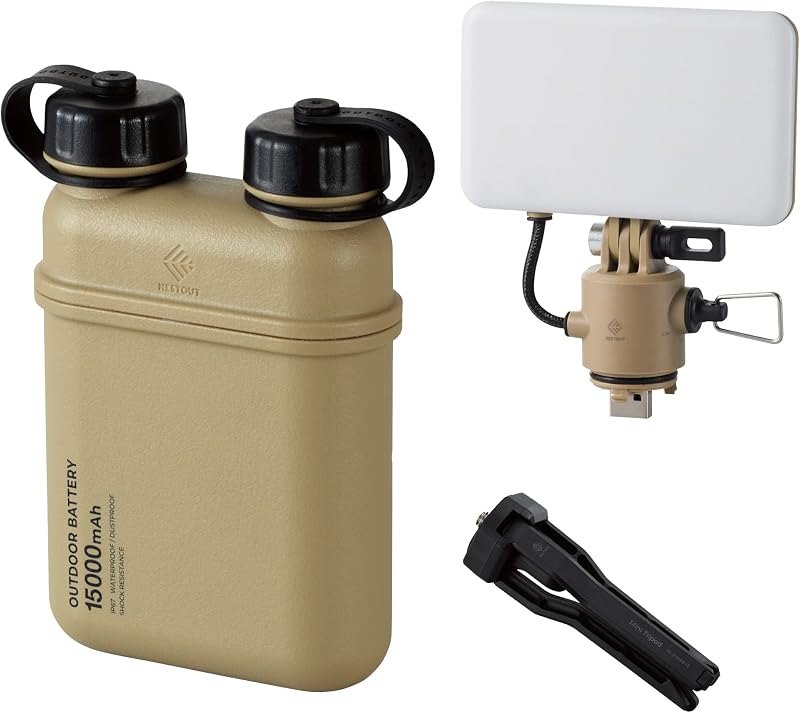 ELECOM NESTOUT Portable Charger and LED Flash Light, 15000mAh Outdoor Battery Power Bank, 32W USB-C Fast Charging PD
