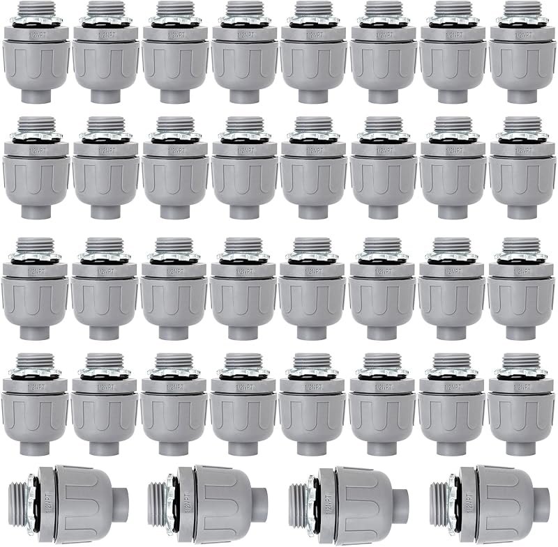 (36 Pack) 1/2 inch Liquid Tight Connector PVC Flexible Conduit Connector, Straight 180 Degree UL Listed Electrical