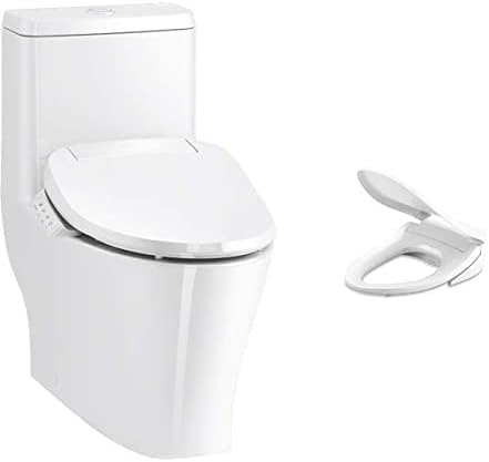 23188-HC-0 Reach One-Piece Elongated Toilet with Skirted Trapway, Dual-Flush, White & Heated Bidet Toilet Seat with