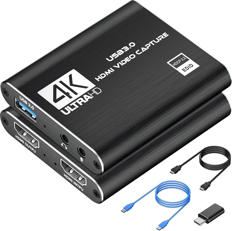 4K HDMI Capture Card for Streaming, Full HD 1080P 60FPS USB 3.0 Cam Link Game Audio Video Capture Card, Work with