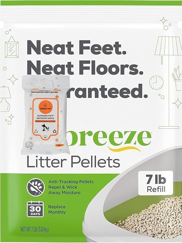 Cat Breeze Cat Litter Pellets, Refill 7 Pounds with Aurora Pet Wipes — pets litter for pets litter