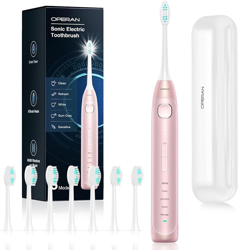 Operan Electric Toothbrush for Adults and Kids Rechargeable Sonic Toothbrush with 5 Modes 2-Min Smart Timer IPX7