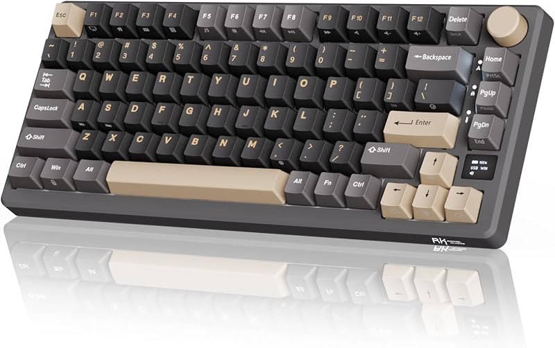 RK ROYAL KLUDGE M75 Wireless Mechanical Keyboard 2.4Ghz/BT5.1/USB-C Gaming Keyboard 75% Layout 81 Keys Gasket Mount